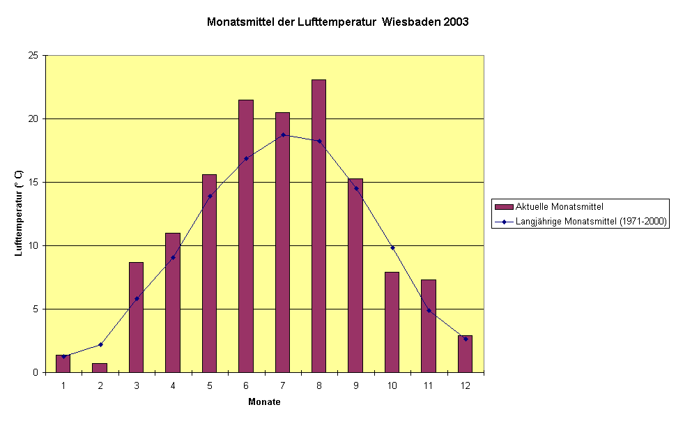 Monatsmittel der Lufttemperatur  Wiesbaden 2003