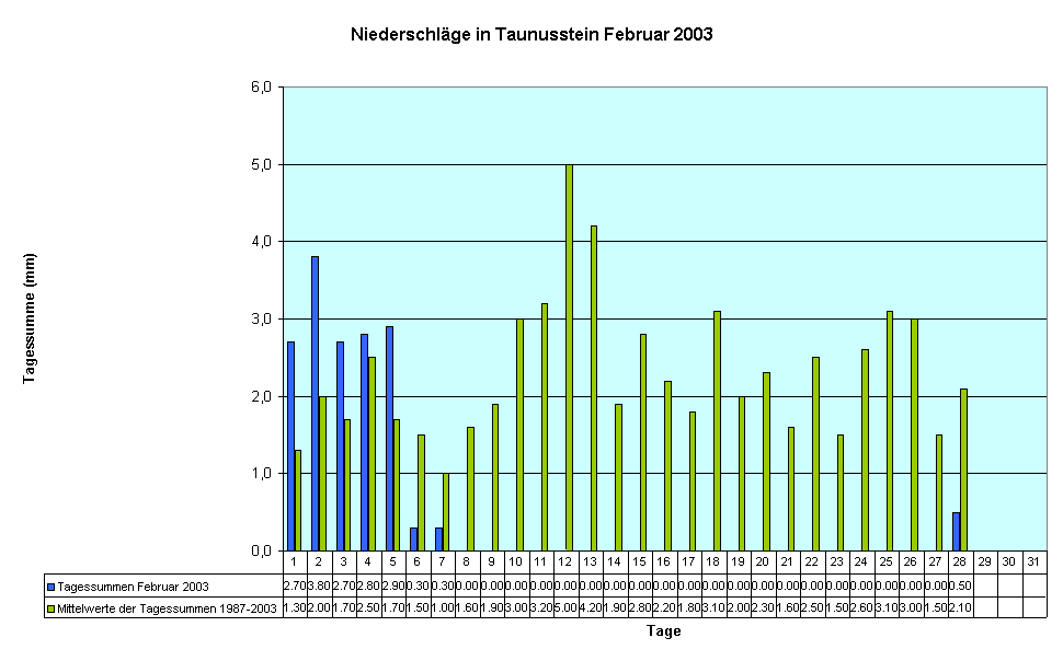 Niederschlge in Taunusstein Februar 2003